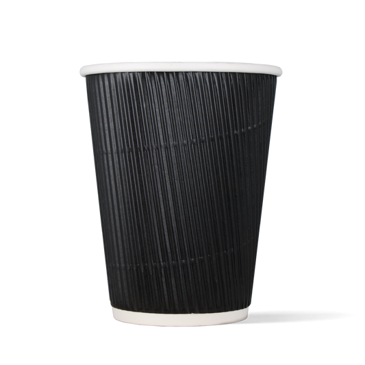 Latte-Becher Schwarz- doppelwandig riffel - 360cc/12oz - ab 500 Stück