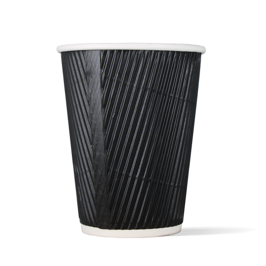 Latte-Becher Schwarz- doppelwandig riffel - 360cc/12oz - ab 500 Stück