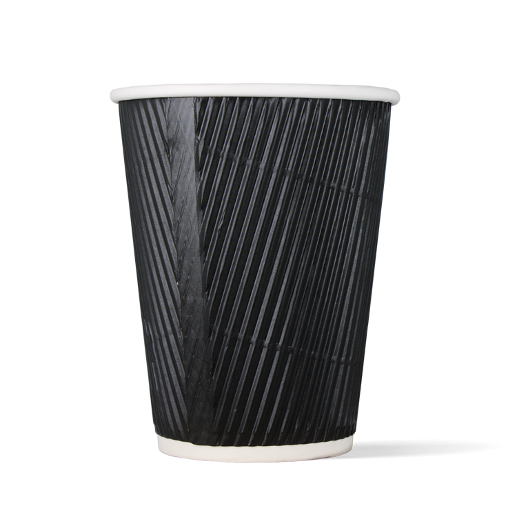 Latte-Becher Schwarz- doppelwandig riffel - 360cc/12oz - ab 500 Stück