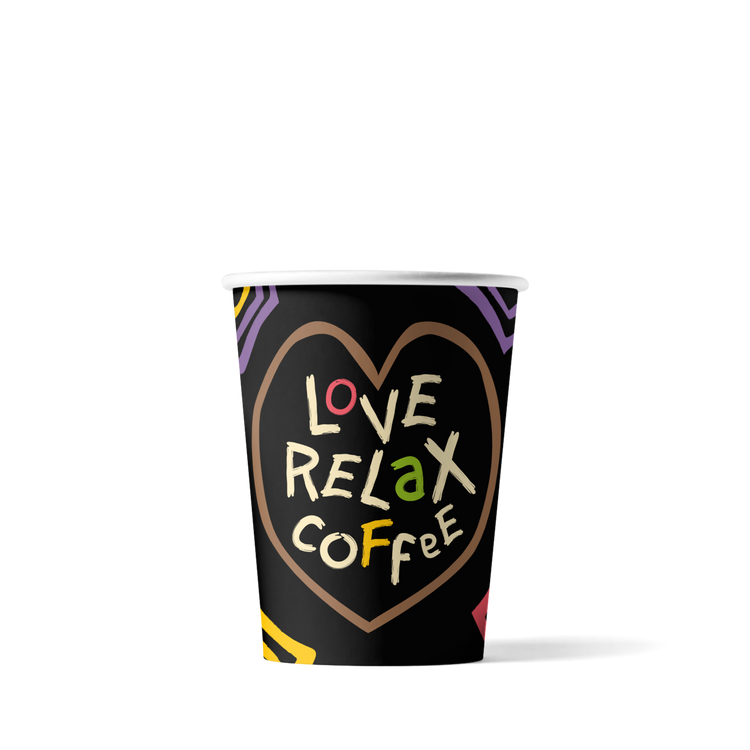 Cappuccino-Becher - Love, Relax, Coffee - 230cc/8oz - ab 1.000 Stück