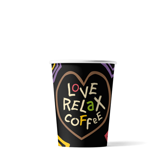 Cappuccino-Becher - Love, Relax, Coffee - 230cc/8oz - ab 1.000 Stück